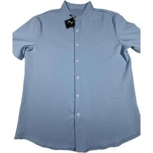 Hoooyi Short Sleeve Blue Button Up  Stretchy Men's Size XL Shirt NWT